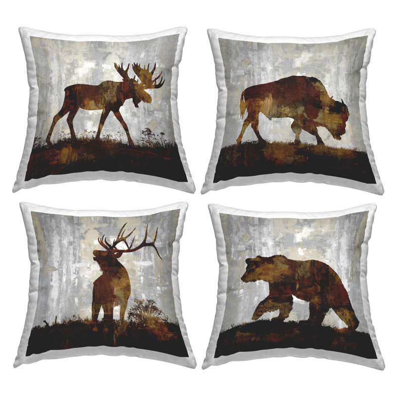 Ensemble de 4 coussins décoratifs en forme de silhouette rustique d'animaux de la forêt par Carl Colburn (ensemble de 4)