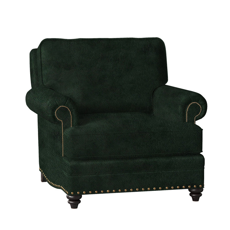 Fauteuil en cuir véritable de 40 po de largeur Carrado, Naturel français, Plantation, Cuir véritable vert forêt d'Anilina