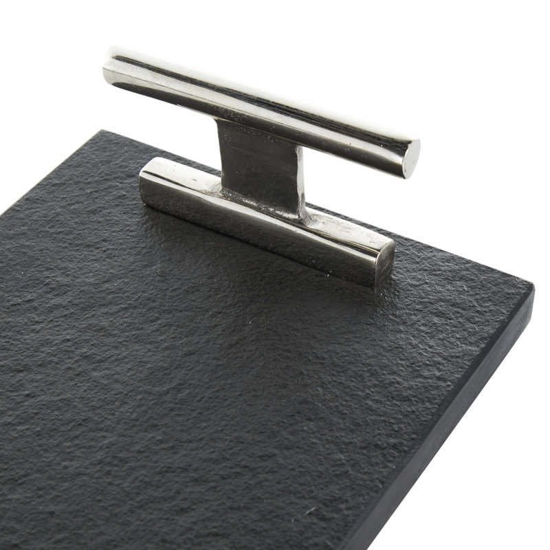 Aedic Mable Tray - Set of 2, 3.25"Hx6.9"Wx22.25"D & 3.3"Hx 7.1"Wx 18.35"D, Silver/Black