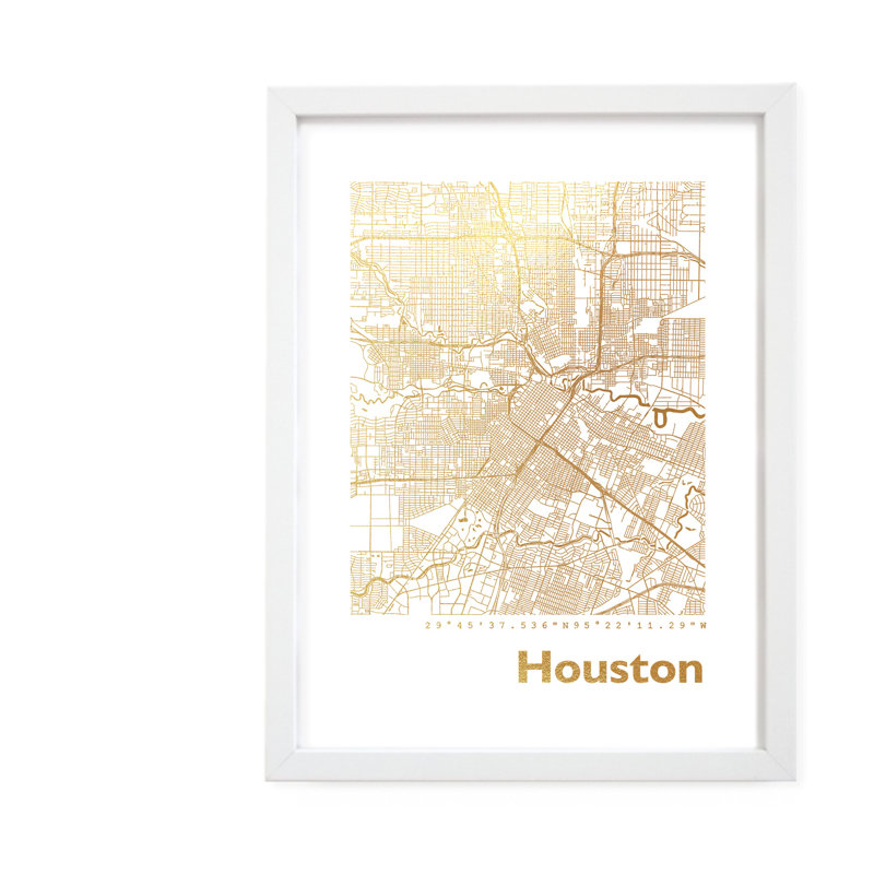Houston Map - Single Picture Frame Print, 42.5cm H x 32.5cm W x 3.5cm D
