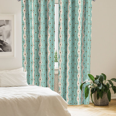 Rideaux 4 panneaux Bungalow Rose Turquoise, pois traditionnels turquoise et brun crème