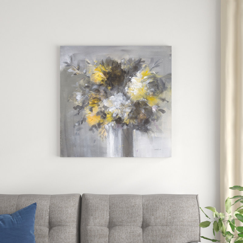 «Weekend Bouquet Yellow Gray» par Danhui Nai - peinture sur toile tendue, H 30 po x l 30 po x P 1,25 po, Non