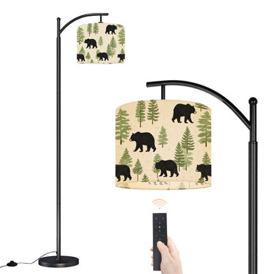 Lampe sur pied à arc avec abat-jour ajustable Lampe sur pied en forme d'ours en pin noir avec 3 températures et intensité variable avec interrupteur au pied pour chambre à coucher