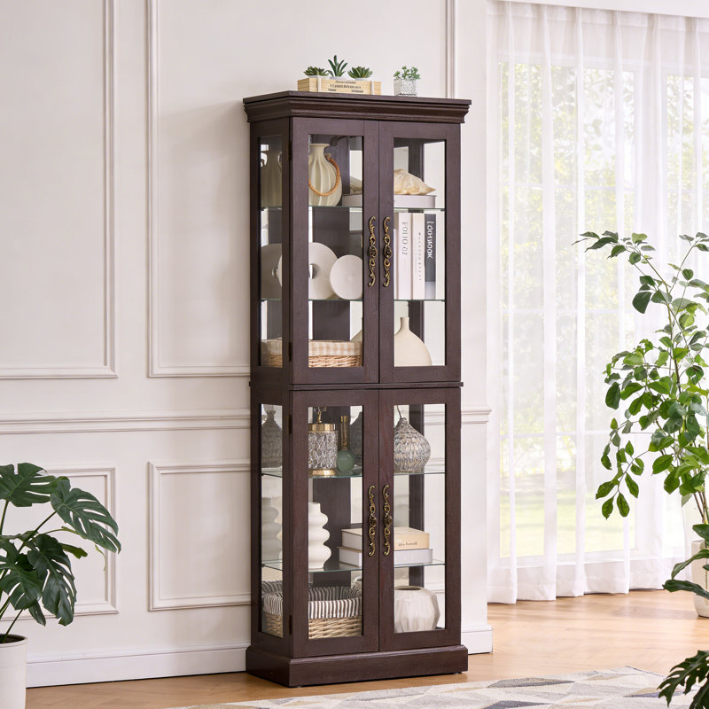 Lighted China Cabinet with Adjustable Shelves, Brown