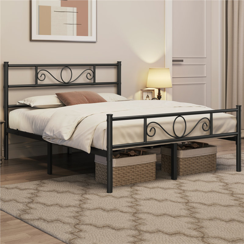 Metal Bed Frame with Headboard/Under-Bed Storage, Black, Kingsize (5')