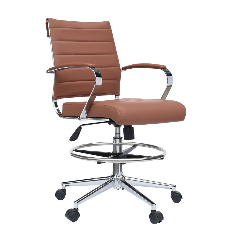 Cinaed Mid Century Modern Contemporary Tall Ergonomic Adjustable Faux Leather Drafting Chair With Arms Counter Height With Wheels Pads Arm