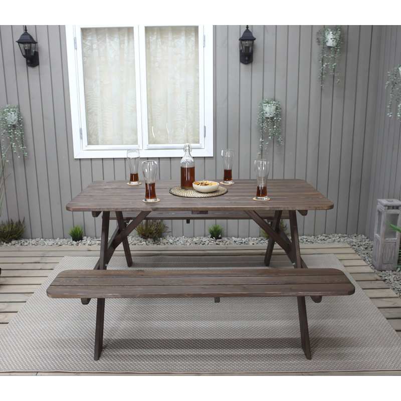 Olgrah 6 - Person Wood Patio Dining Set with Rectangular Table, Brown