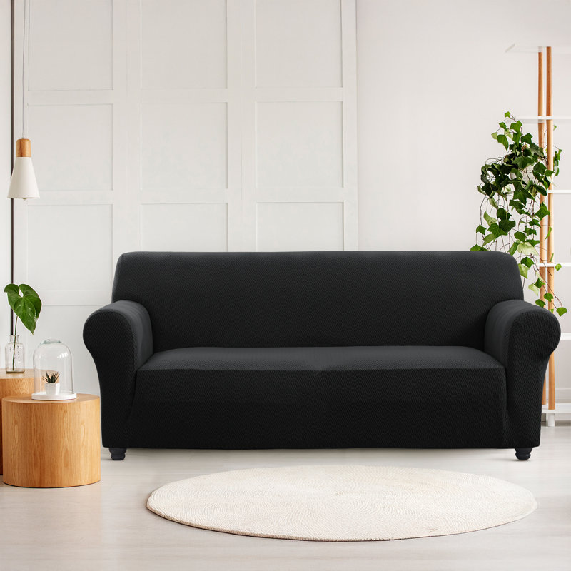 Stretch Sofa Cover with Elastic Fit – Washable Jacquard Couch Protector, Furniture Slipcover for 1–4 Seater Sofas, Black