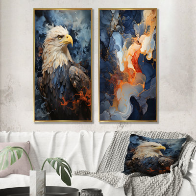 Blue And Black Abstract Eagle - Eagle Wall Art Living Room Set Of 2