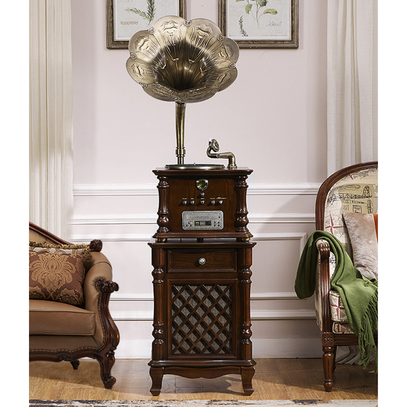 European Vintage Rubber Wood Phonograph - Vinyl/Cd & Bluetooth Speaker