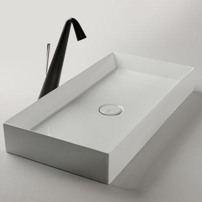 WS Bath Collections Track 13.8'' Glossy White Ceramic Rectangular Bathroom Sink