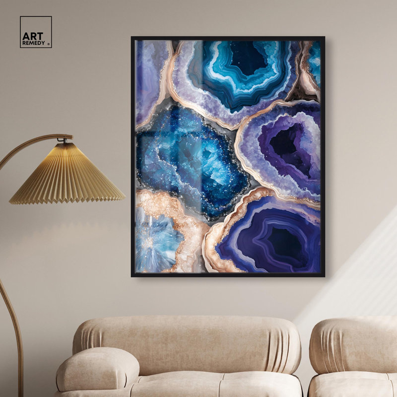 Décoration murale «Beryl Brood I Shadowbox Print Geodes» par Art Remedy, H 46 po x l 37 po, Noir
