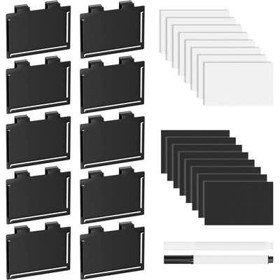 10-Pack Pantry Basket Labels with Clips, Includes 20 Label Cards, Kitchen Bin Tags for Removable Home Storage, Black and White Chalk Included