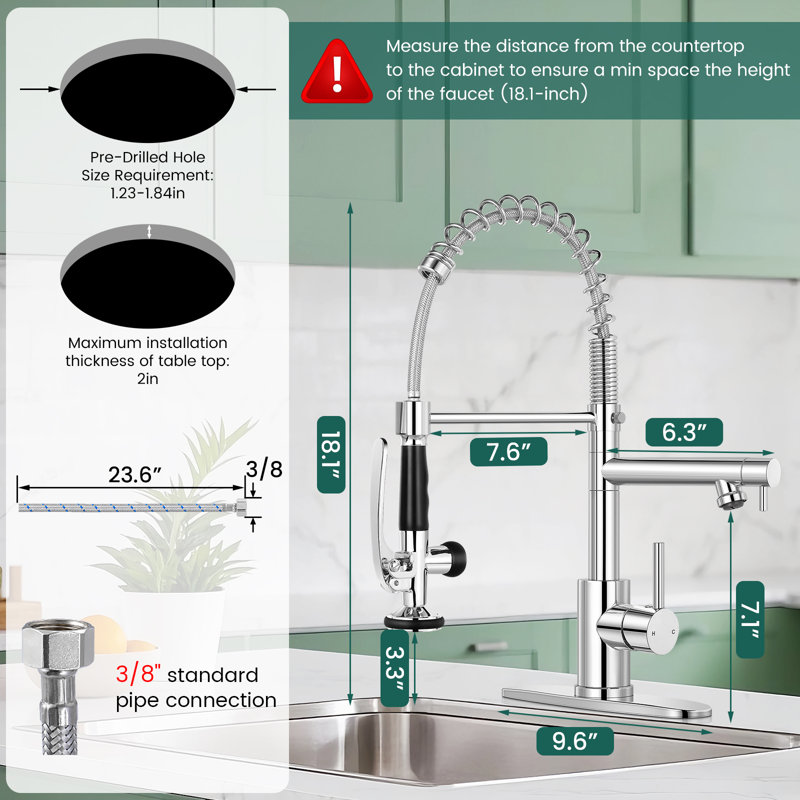Robinet de cuisine à poignée simple avec deux modes de sortie d'eau rétractable, Chrome