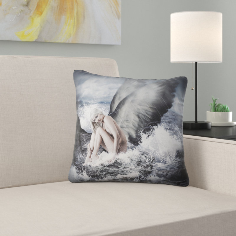 Ange au repos par Crashing Waves - Coussin imprimé abstrait, 16 po x 1 po, Coussin décoratif