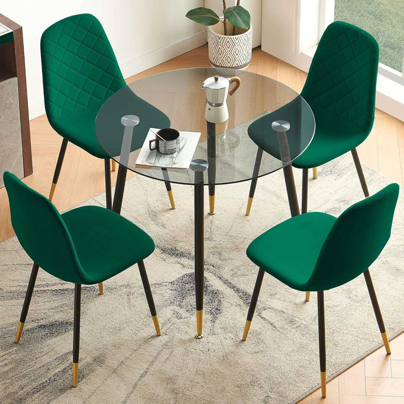 4 - Person Glass Top Four Leg Dining Set, Green