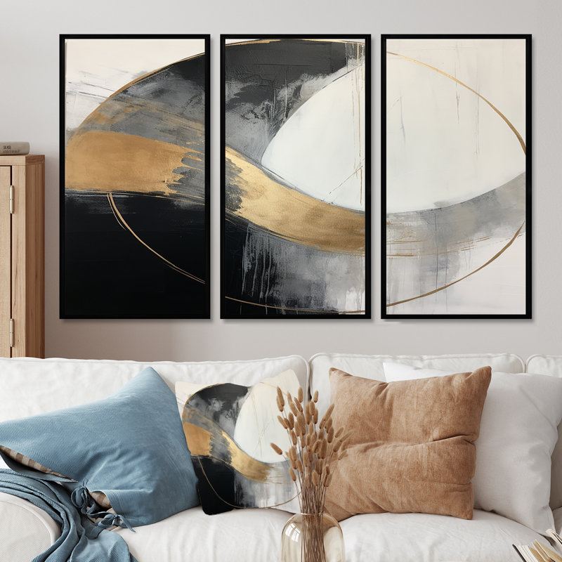 Full Moon Time Balance II - Abstract Wall Art Decor Set, Black Floater Framed, 40" H x 60" W x 1" D
