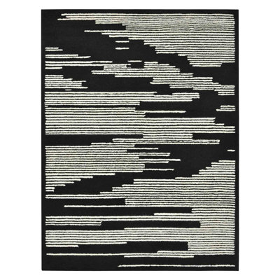 Tapis crocheté à la main noir et ivoire 2 pi x 3 pi 2 po x 3 po