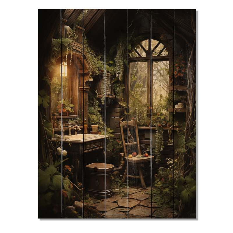 «Bathroom Rustic Woodland Retreat IV», reproduction sur bois, H 40 po x l 30 po x P 0,78 po