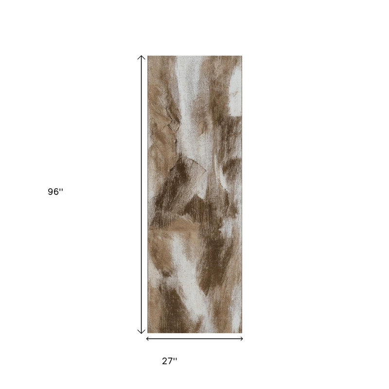 8' Brown And Beige Abstract Runner Rug