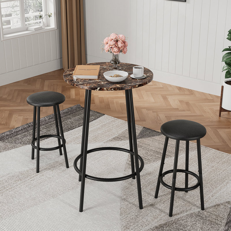 Élégant ensemble de table de bar 3 pièces avec tabourets de bar confortables, idéal pour les petits espaces et une utilisation multi-scénario, avec une fabrication solide et un assemblage facile
