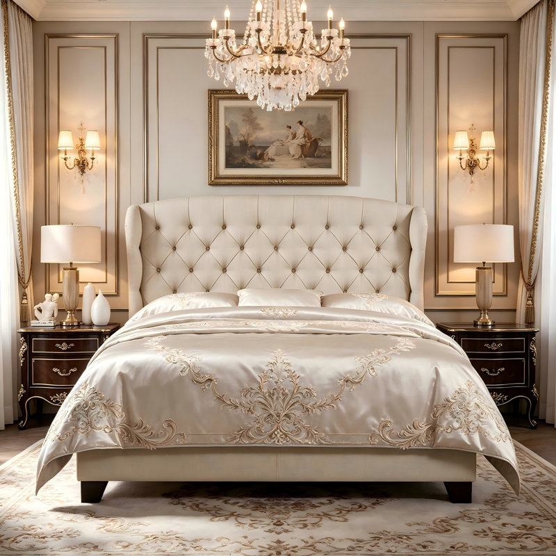 Lit plateforme tapissier en tissu avec tête de lit capitonnée à hauteur réglable - Structure de lit moderne pour toute chambre à coucher