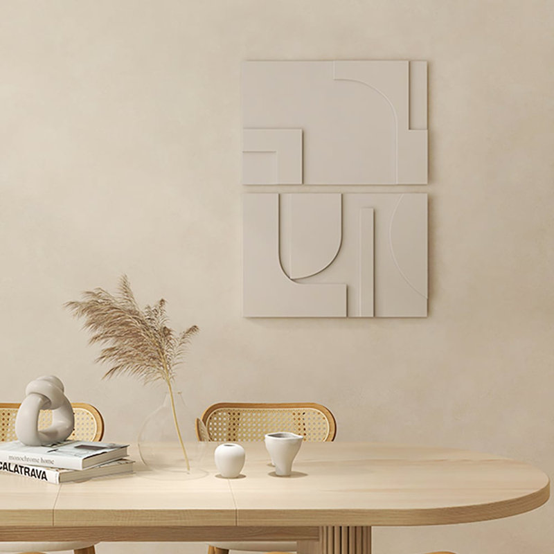 2 Pieces Japandi Abstract Wall Decor For Living Room 3D Hanging Art In White, 15.7" H x 23.6" W x 1.2" D