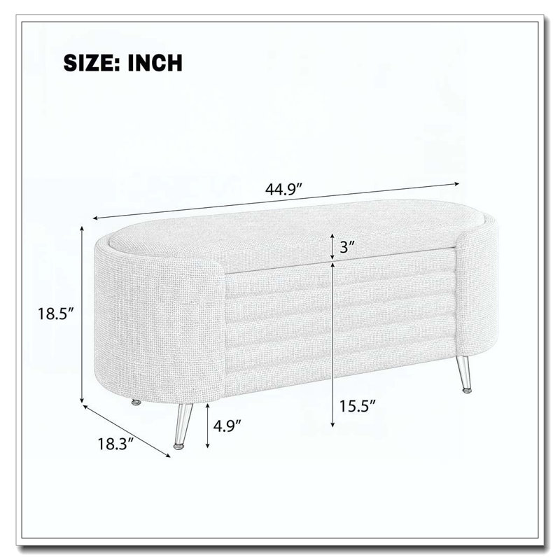 Banc de rangement rembourré Modern, Beige