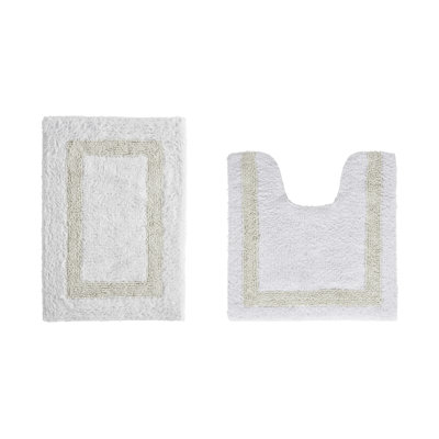 Ensemble de tapis pour salle de bain 2 pièces 100% coton 2370 g / m² Broshouse, tapis de salle de bain touffeté ultra moelleux, super absorbant certifié OEKO-TEX®, réversible, lavable à la machine, confort semblable au spa, blanc / ivoire