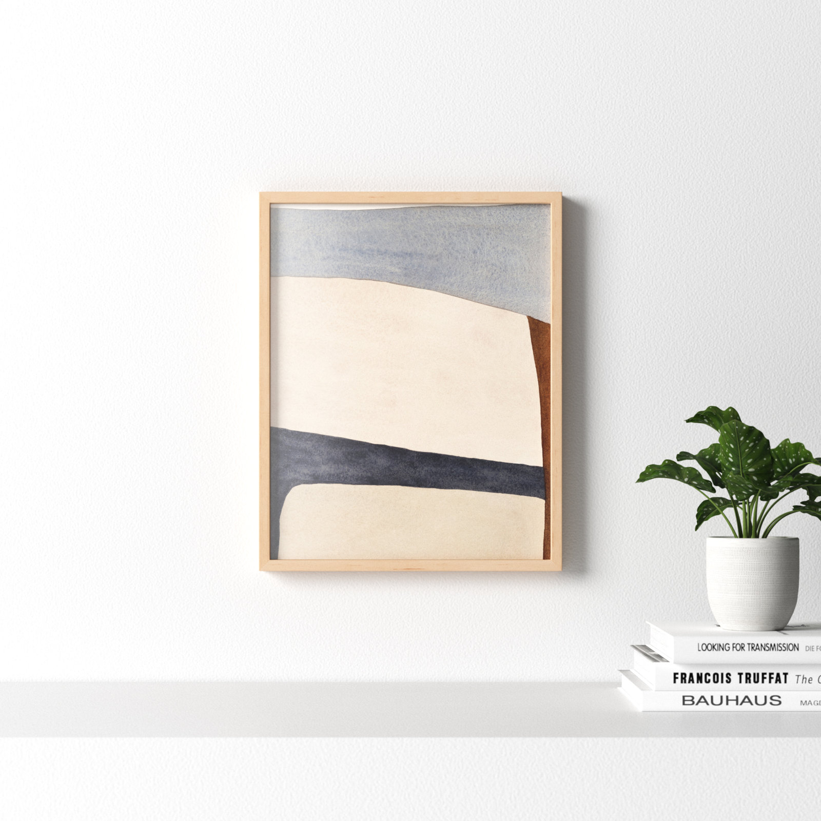 Divided By Blue 1 by Julia Balfour, White Framed, 25" H x 20" W x 1.25" D, Brown