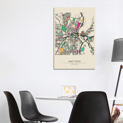Hartford, Connecticut Map by Ayse Deniz Akerman - Wrapped Canvas Gallery-Wrapped Canvas Giclée
