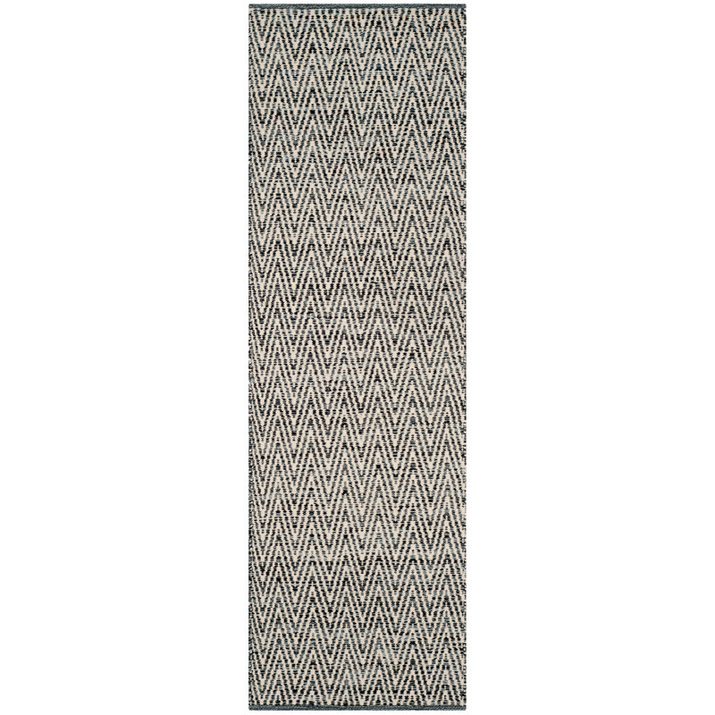 Tapis ivoire / gris foncé en coton tissé à plat à la main Alphy, Tapis de couloir 2 pi 3 po x 9 pi