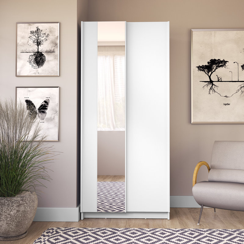 Shonette 2 Door Laminate Wardrobe, 182cm H x 80cm W x 55cm D, White