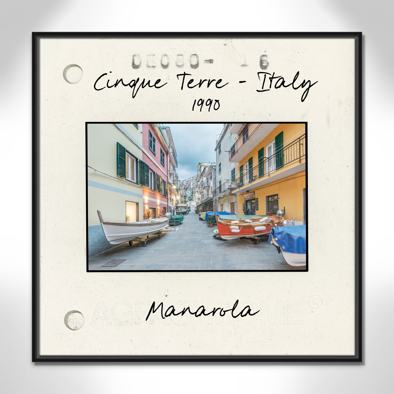 Travel Slide Collection "Cinque Terre - Manarola" Print, 31.5" H x 31.5" W x 2" D, Black Floater Framed Canvas