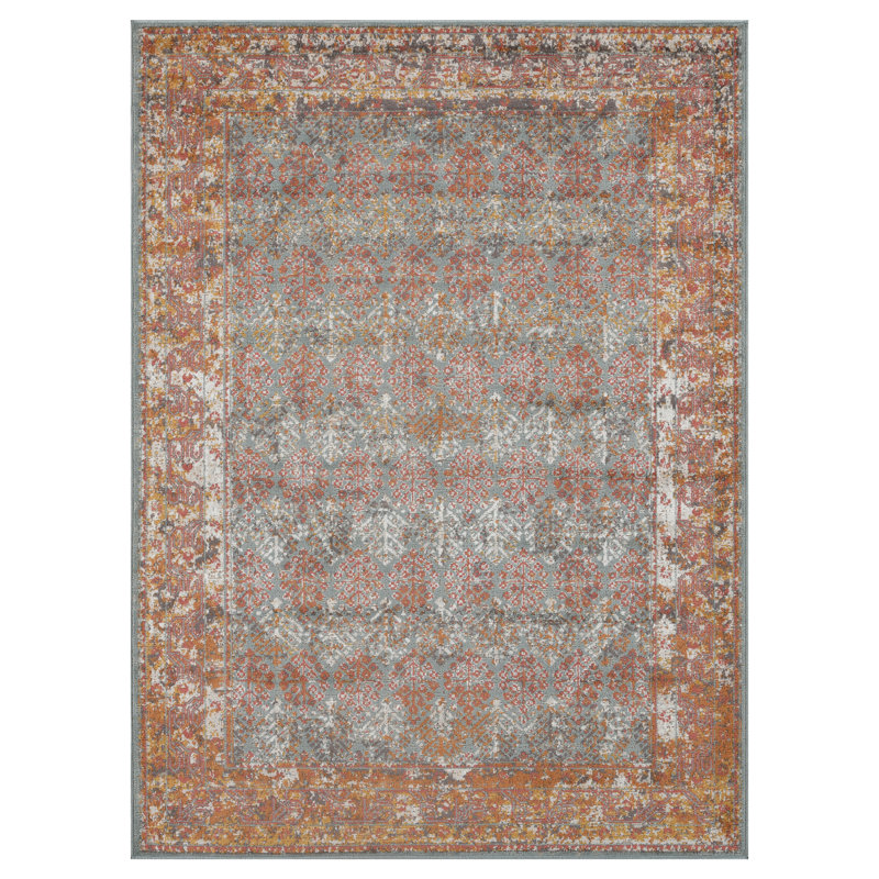 Kinslee Traditional Bordered Low Pile Performance Area Rug, Rectangle 9'10" x 13'10"