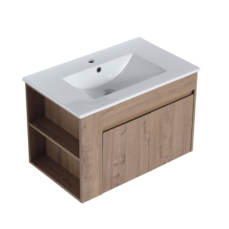 Meuble-lavabo de salle de bain avec lavabo en céramique blanc et tablette ajustable