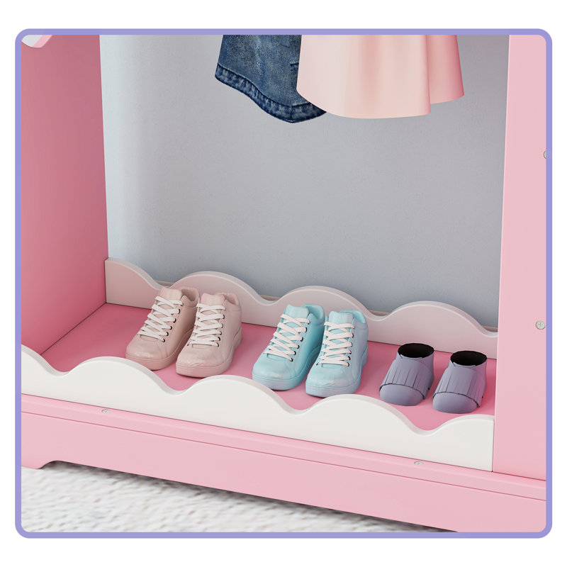 Armoire-armoire pour filles avec miroir et armoire à bijoux cachée, Rose