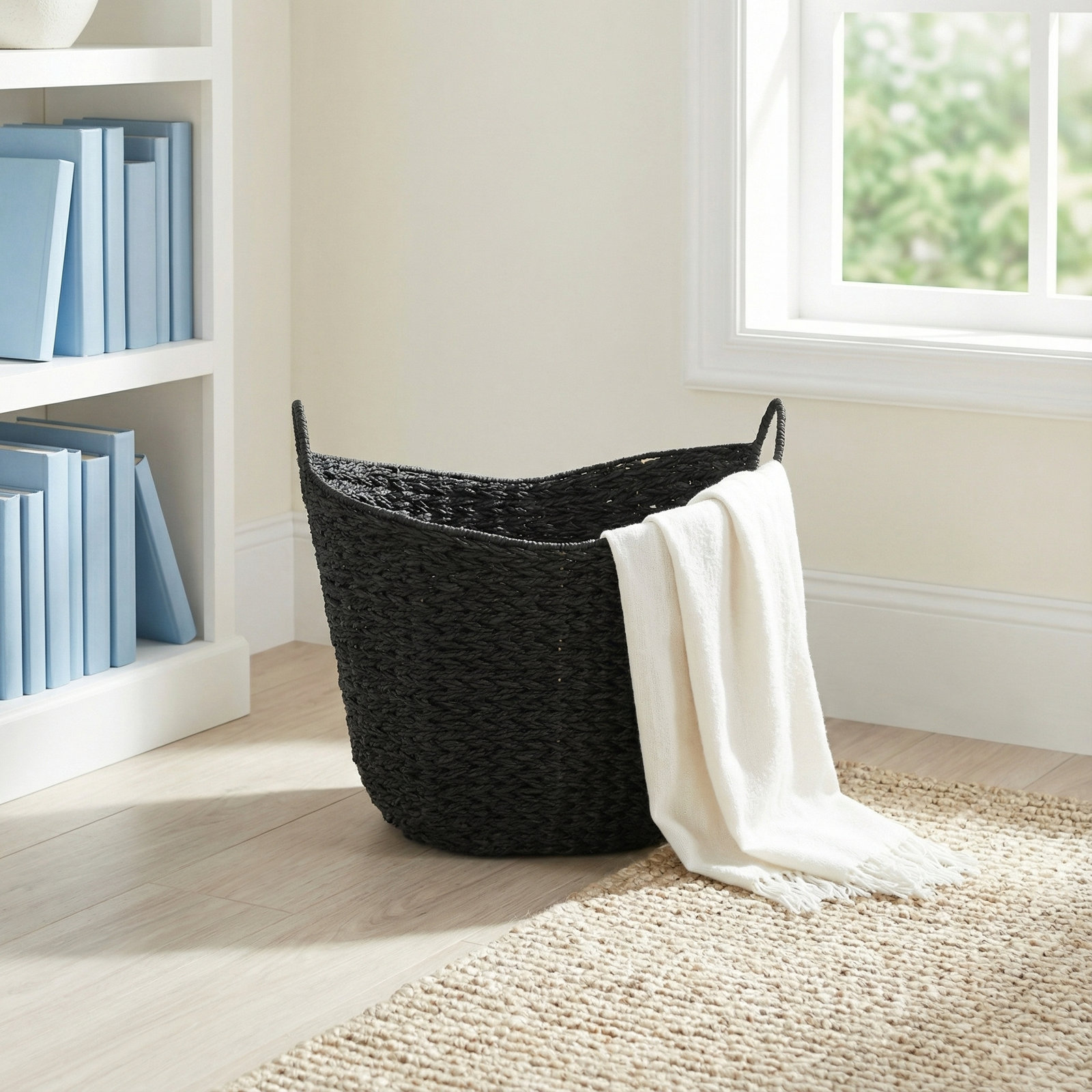 Handwoven Jute Storage Bin, Black
