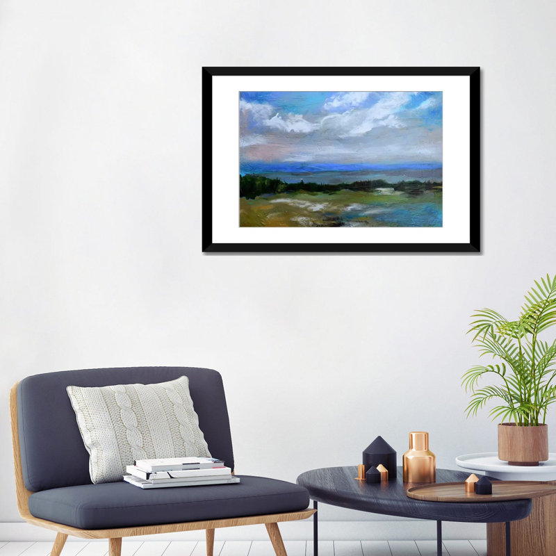 « beach & sky i », reproduction sur toile, H 24 po x l 32 po x P 1 po, Papier d'art encadré noir, Blanc