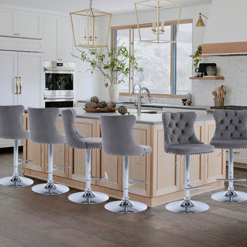Tabourets de bar pivotants réglables à 360 °, Argent, Gris, 6