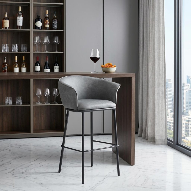 Chaise de bar 30 po en similicuir gris et noir