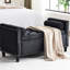 Tabouret de chambre en velours 44,5 pouces avec garniture cloutée et rangement, fenêtre noire moderne-1420463419