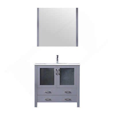 Bath Vanity 36 In. W X 18.25 In. D, Ceramic Top, Faucet Set, And 34 In. Mirror