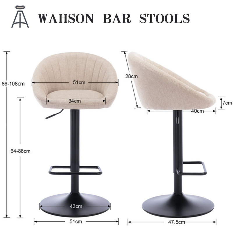 Thornbury Swivel Upholstered Adjustable Height Counter Stool with Metal Frame, Beige