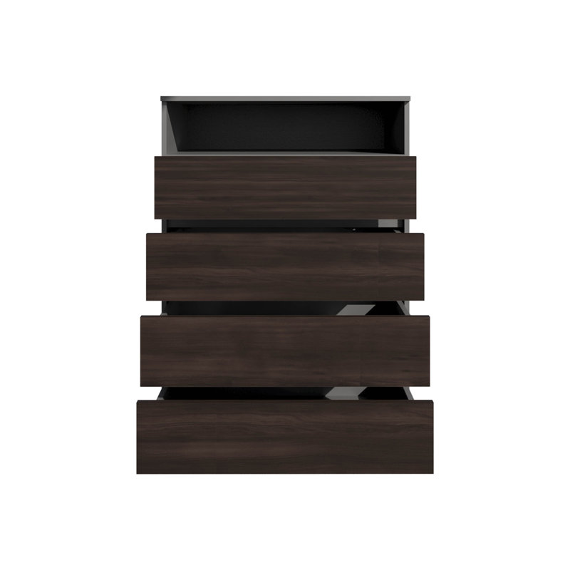 Commode, 4 tiroirs, 1 tablette, gris mat / chêne foncé