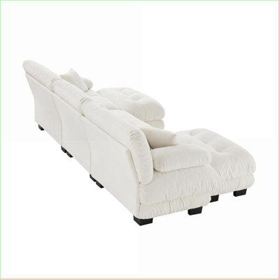 Sectional Sofas | Oversized U Shaped Modular Cloud Sofa for Living Room, Deep Seat with 2 Ottomans | Chenille | snow white