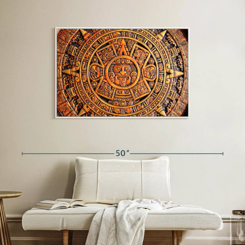 Calendrier aztèque, Cadre flottant blanc, 40 po x 27 po