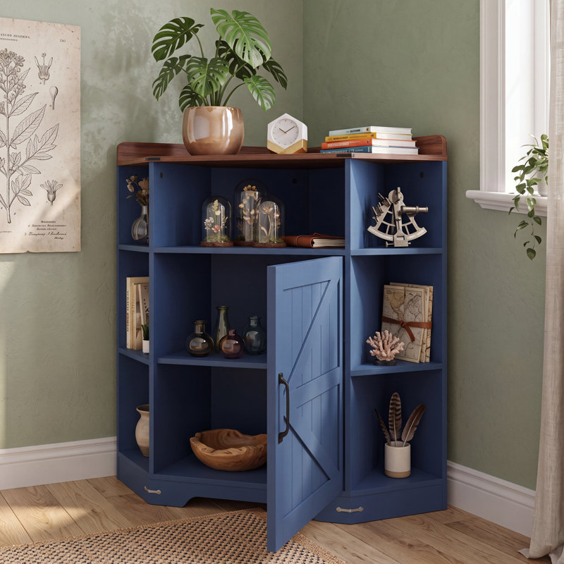 Armoire d'angle avec station de charge, tablette de rangement autoportante à 3 niveaux pour salon, bureau et salle de jeux