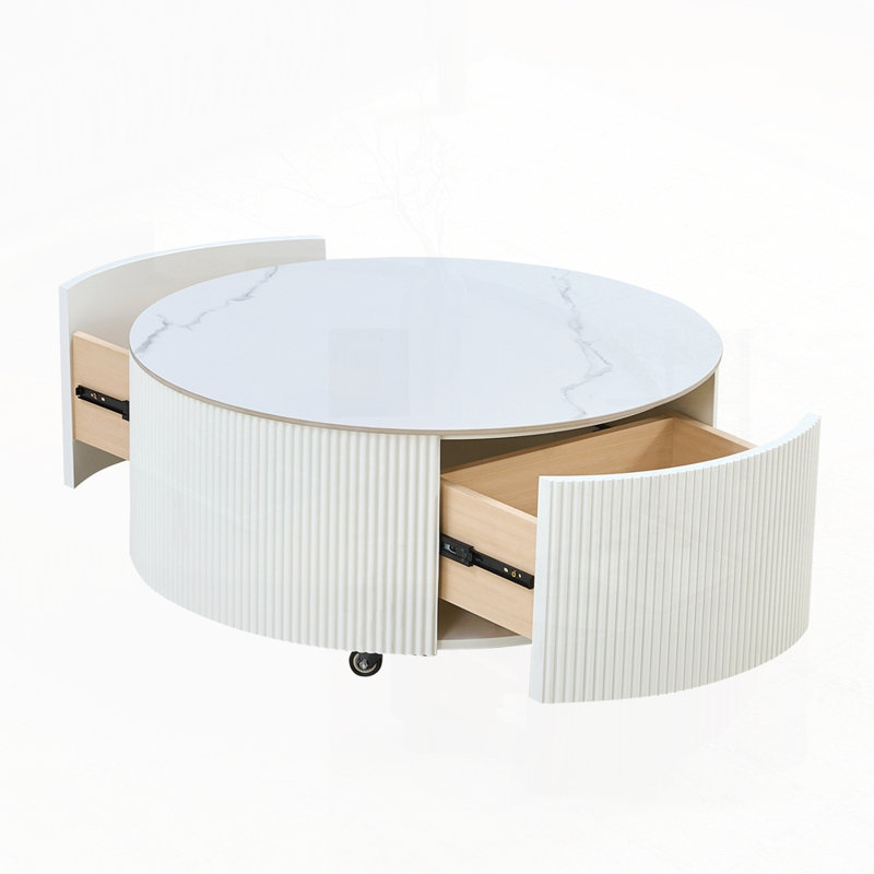 Table basse ronde et mobile avec roulettes, Blanc