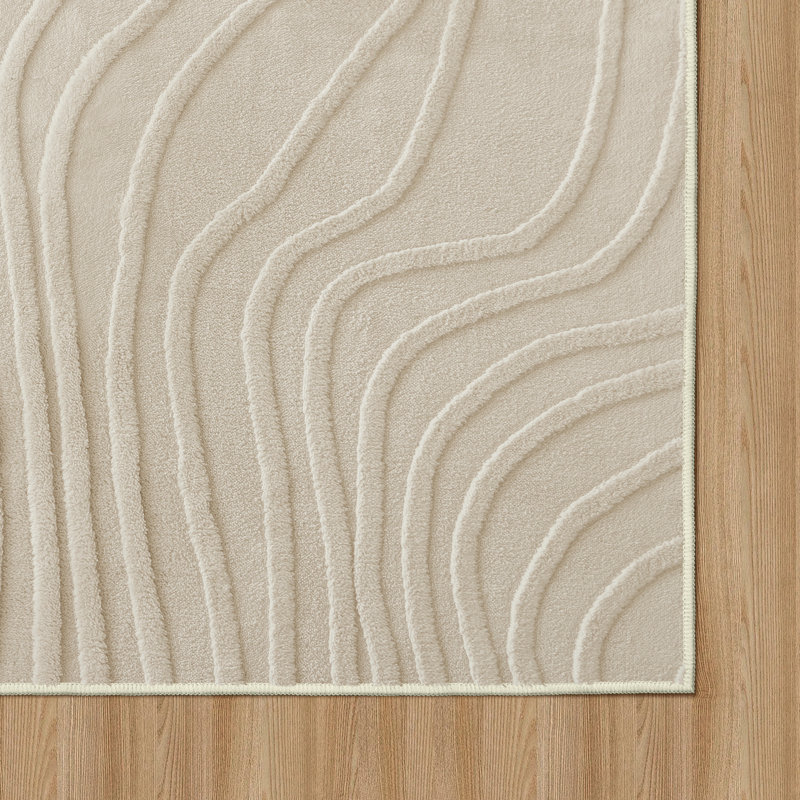 Tapis d'intérieur beige texturé lavable antidérapant doux, Rectangle de 5 pi x 8 pi, Beige